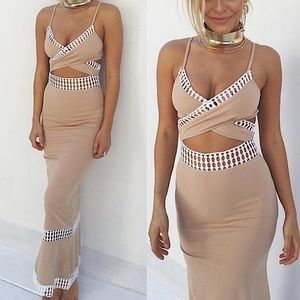 Sabo Skirt Nude Lave Cutout Lace Maxi Dress